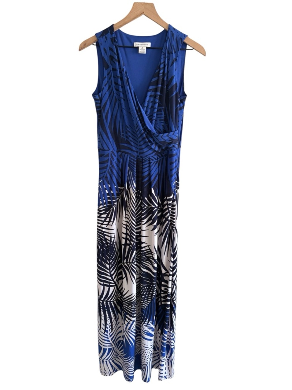 Liz Claiborne Maxi Dress Tropical Palm Print Size M Sleeveless Coastal Resort - Picture 2 of 13